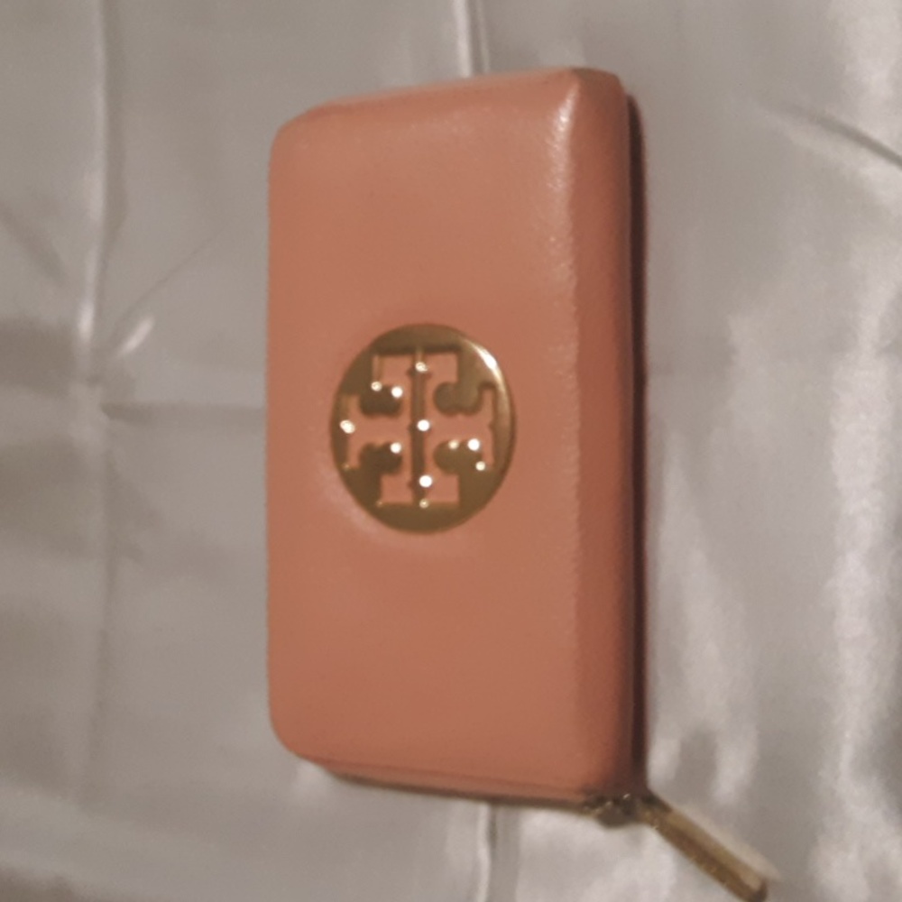 Tory Burch Pink Peach Wallet with Gold Logo